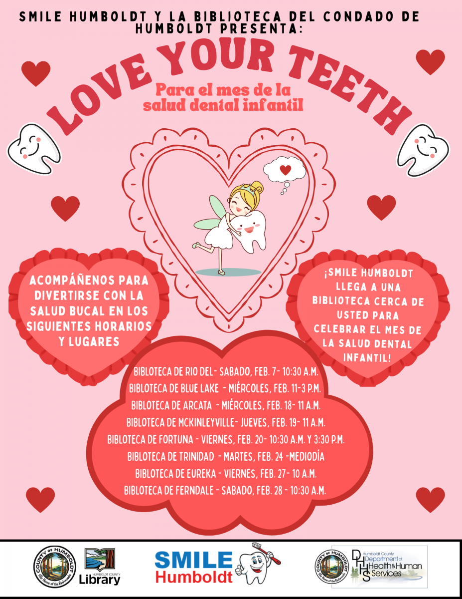 Text over a pink background with illustrations of teeth, hearts, and the tooth fairy.